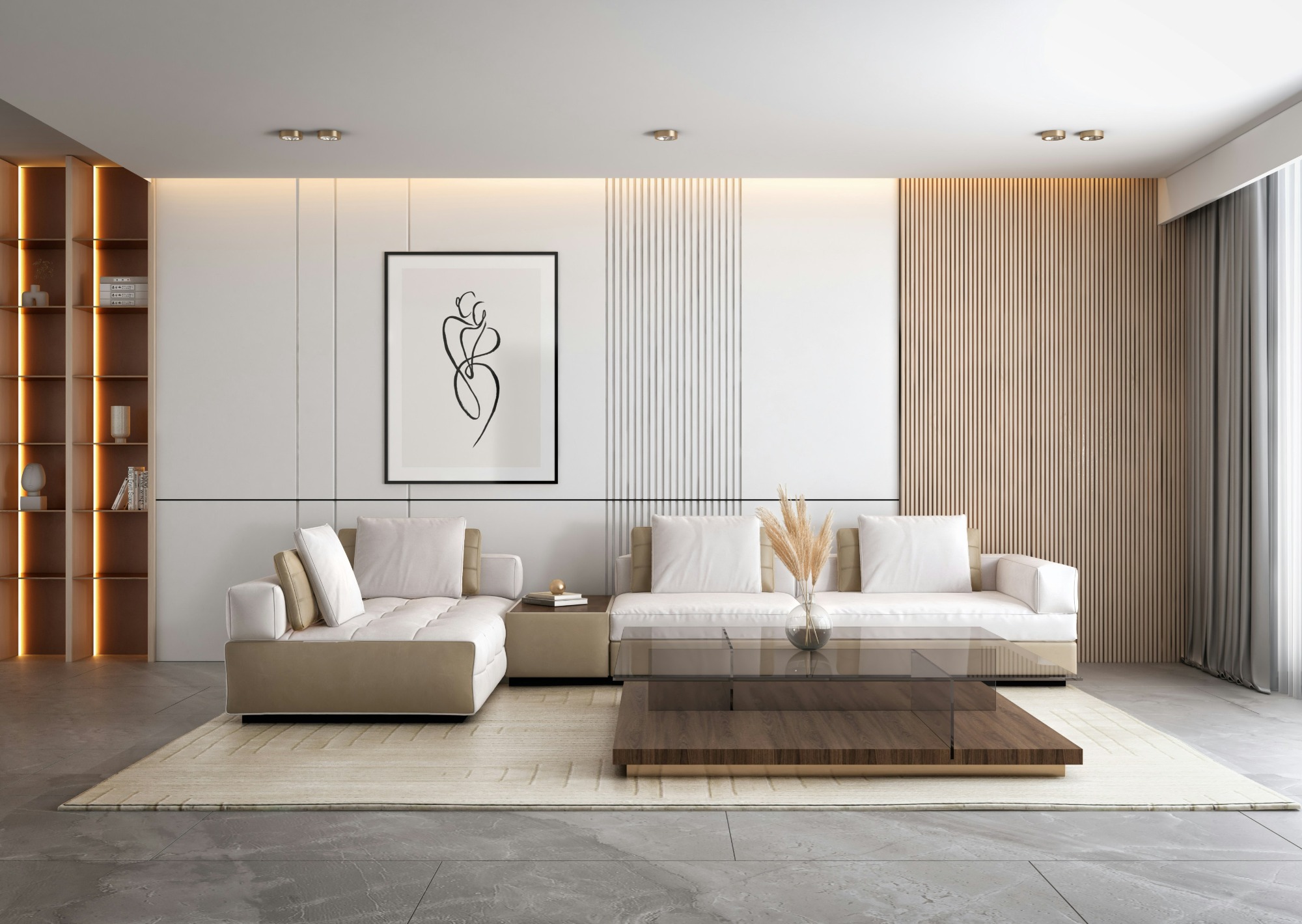 Modern interior with wood and light surfaces — an example of Tomzol board applications